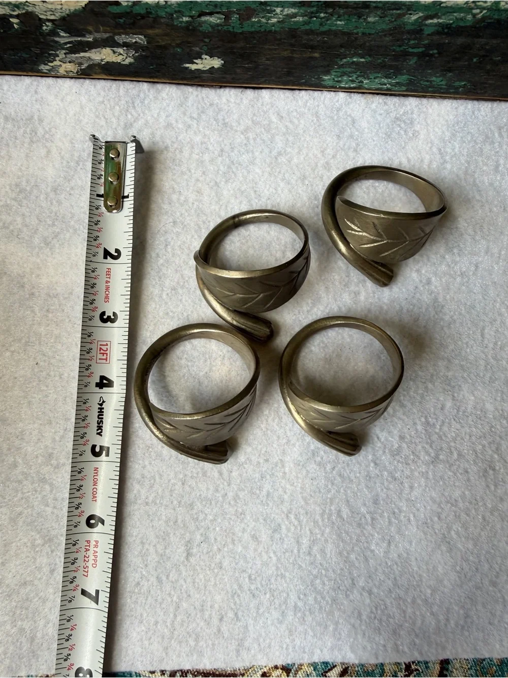 Pewter Napkin Rings Set Of 4 Vintage Leaf Design boho Decor Mid Century